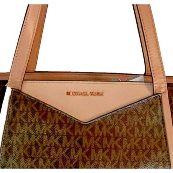 Michael Kors Tote Bag Brown Logo Print Leather Trim Style 30T8TN1T1B Authenticat - Picture 7 of 16